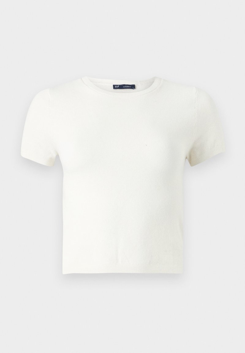 Weißes kurzärmliges T-Shirt aus einem weichen Material. Es verfügt über ein klassisches Rundhalsdesign und eine schlanke Passform ohne sichtbare Muster oder Akzente.
