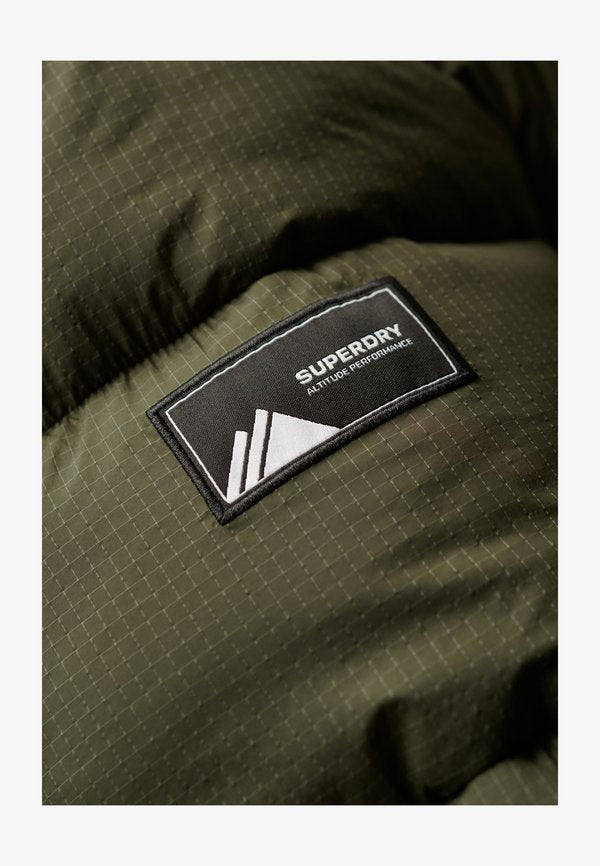 Superdry & Co RIPSTOP LONGLINE PUFFER - Winter coat - dark moss green grid