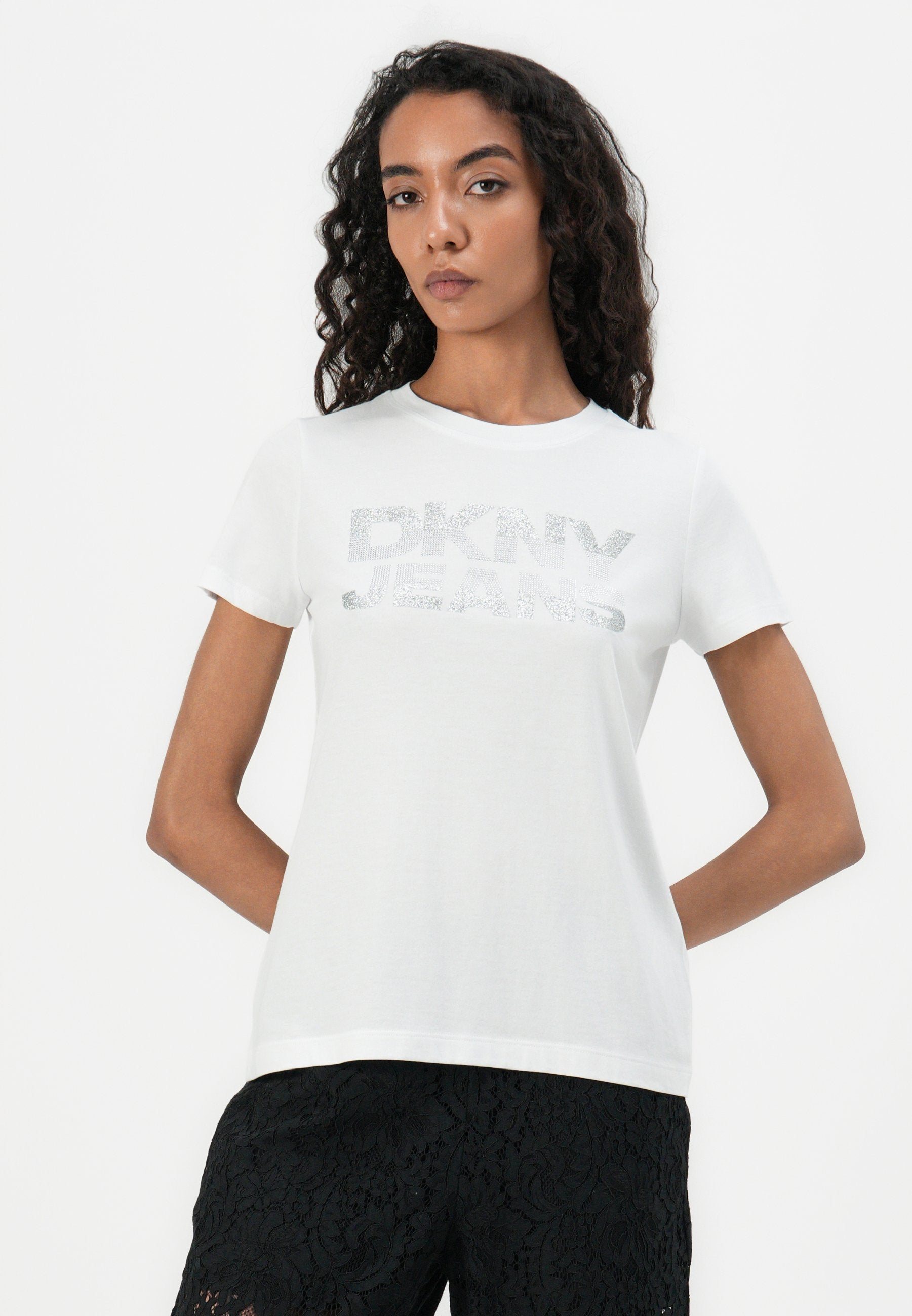 DKNY GLITTER RHINESTONE LOGO TEE