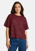 TOM TAILOR T-SHIRT BOXY FABRIC MIX CREW NECK - Print T-shirt - preppy plum