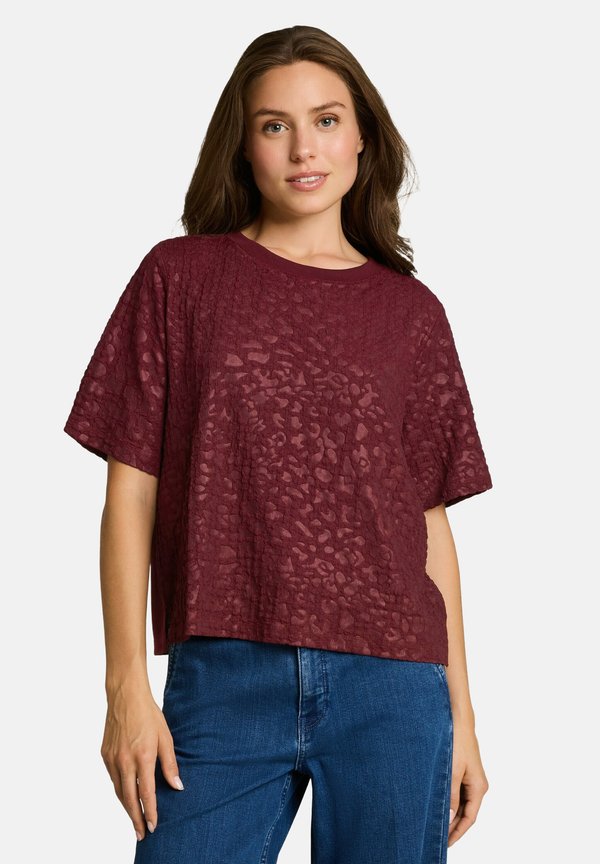 TOM TAILOR T-SHIRT BOXY FABRIC MIX CREW NECK - Print T-shirt - preppy plum