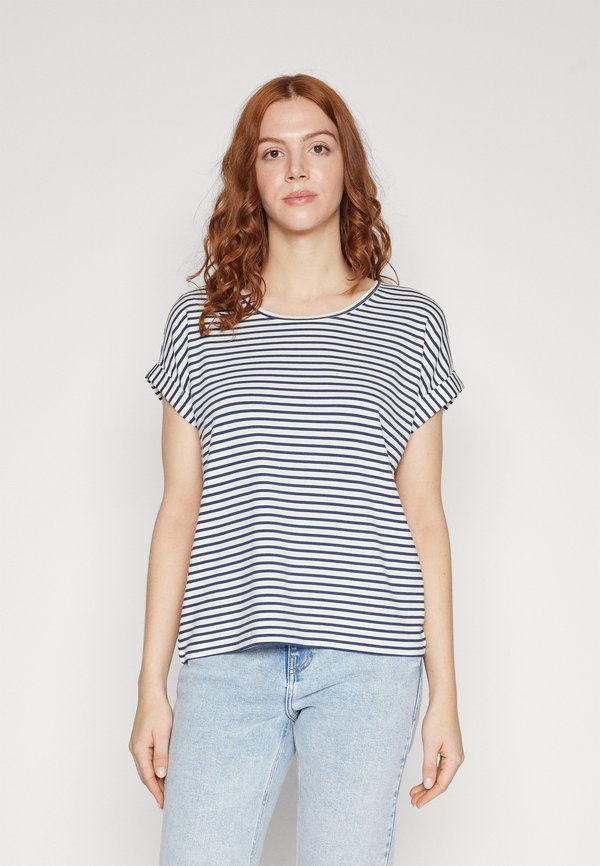 ONLY ONLMOSTER STRIPE S/S O-NECK  - Print T-shirt - cloud dancer stripes/naval academy