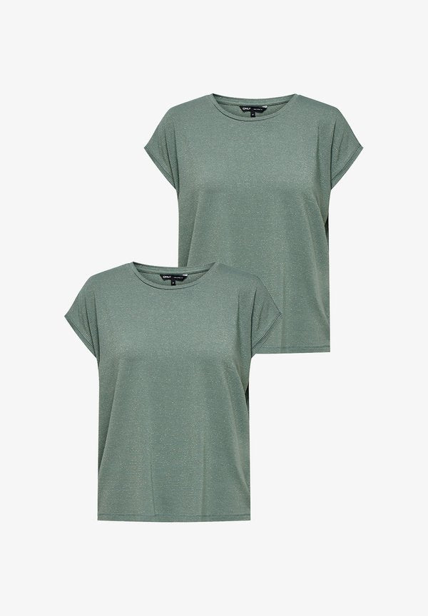 ONLY 2ER PACK-SET MODISCHES MIT GLITZER NAHT RUNDHALS - Basic T-shirt - dunkelgrün