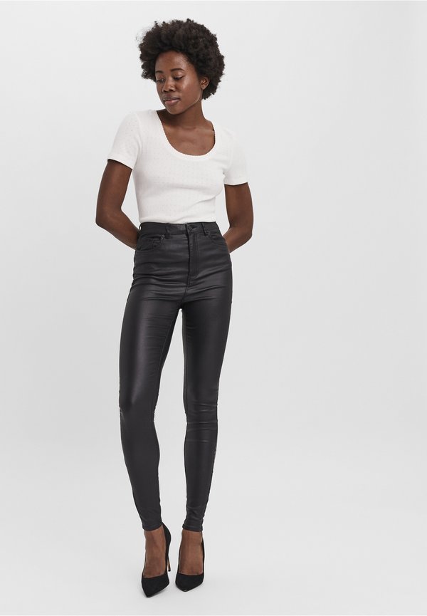 Vero Moda VMSANDRA COATED - Trousers - black