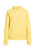 Gelber Kapuzenpullover aus weichem Stoff mit entspannter Passform. Mit dem weißen Text "The Future Surf Society" auf der Brust.