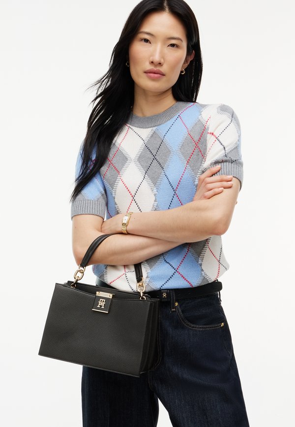 Tommy Hilfiger MONOGRAM PEBBLE GRAIN SATCHEL - Handbag - black