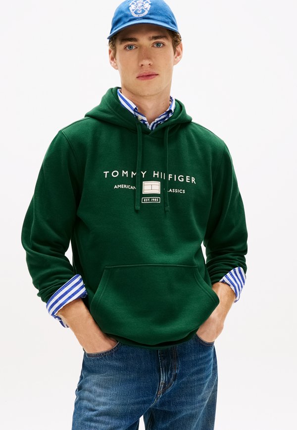 Tommy Hilfiger LOGO TERRY DRAWSTRING HOODY - Hoodie - nocturnal green