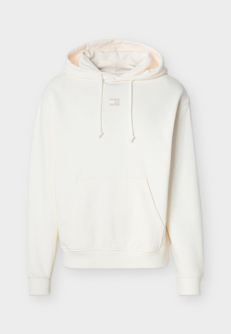 Offwhite Kapuzenpullover mit Kängurutasche vorne, Kordelzugkapuze, gerippten Bündchen und Saum sowie einem kleinen quadratischen Logo auf der Brust.