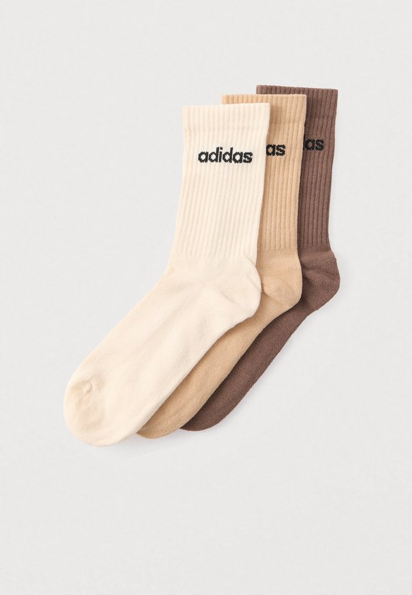adidas Performance LINEAR CREW SOCKS CUSHIONED SOCKS UNISEX 3 PAIR PACK - Socks - brown/magic beige/earth strata