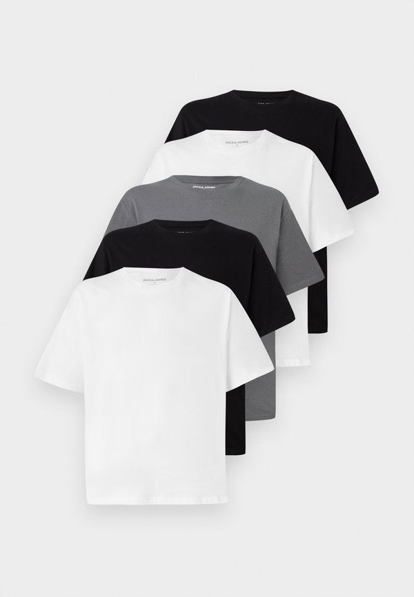 Jack & Jones JJHUGO LOOSE TEE CREW NECK 5 PACK - Basic T-shirt - white/black/castlerock