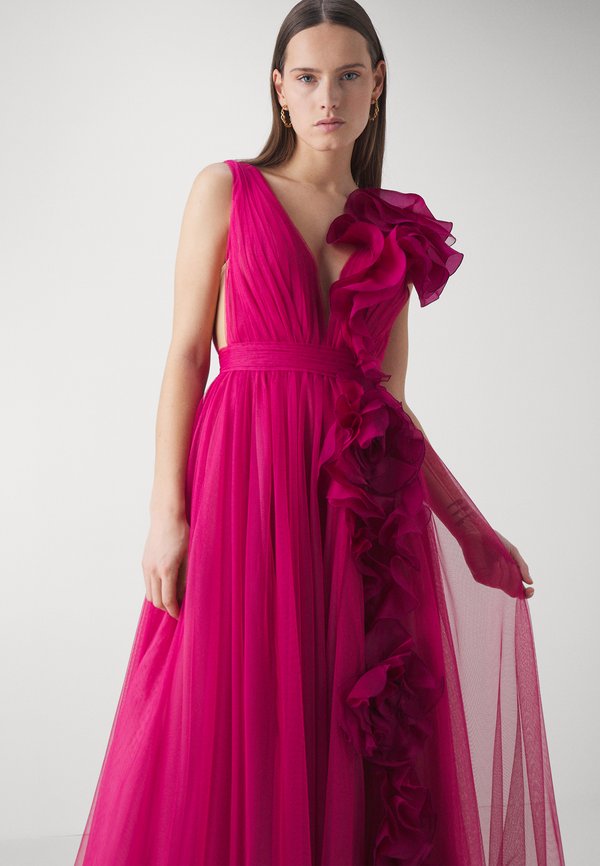 Marchesa DEEP V NECK ILLUSION GOWN