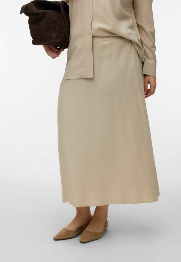 Vero Moda Curve A-LINIEN ROCK VMCMYMILO HOHE TAILLE MIDIROCK - A-line skirt - silver lining