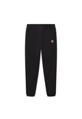Schwarze Jogginghose mit elastischem Bund, zwei Seitentaschen und elastischen Bündchen. Mit einem kleinen gestickten Rosendetail am linken Oberschenkel.