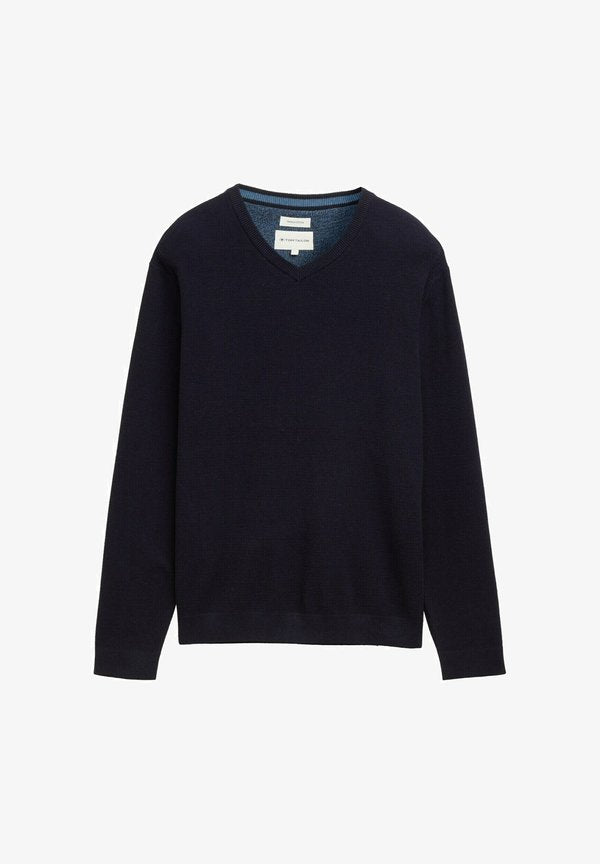 TOM TAILOR MIT V-AUSSCHNITT - Jumper - knitted navy melange