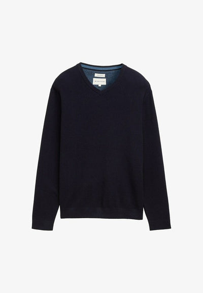 TOM TAILOR MIT V-AUSSCHNITT - Jumper - knitted navy melange