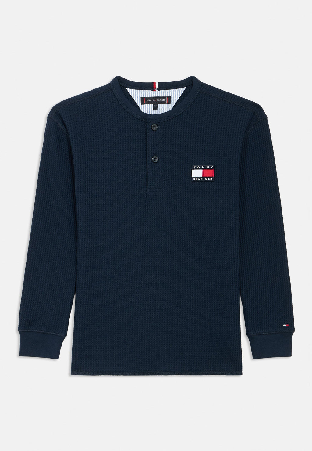 WAFFLE KNIT HENLEY LONG SLEEVE T-SHIRT Media 1