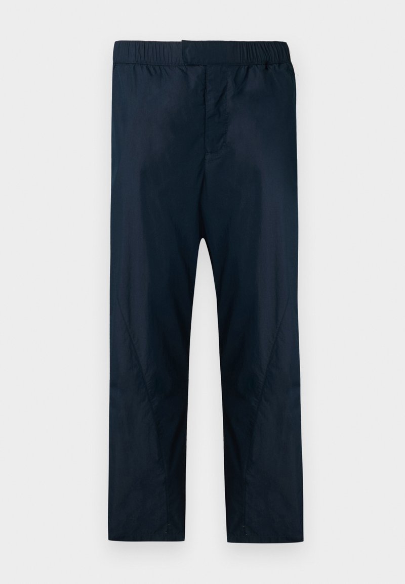 Navyblaue, leichte Hose mit elastischem Bund, feiner Textur und geradem Schnitt, geeignet für Freizeitkleidung.