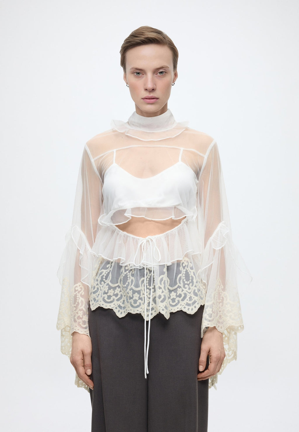 Bardot ANYSSA LACE EDGE RUFFLE BLOUSE