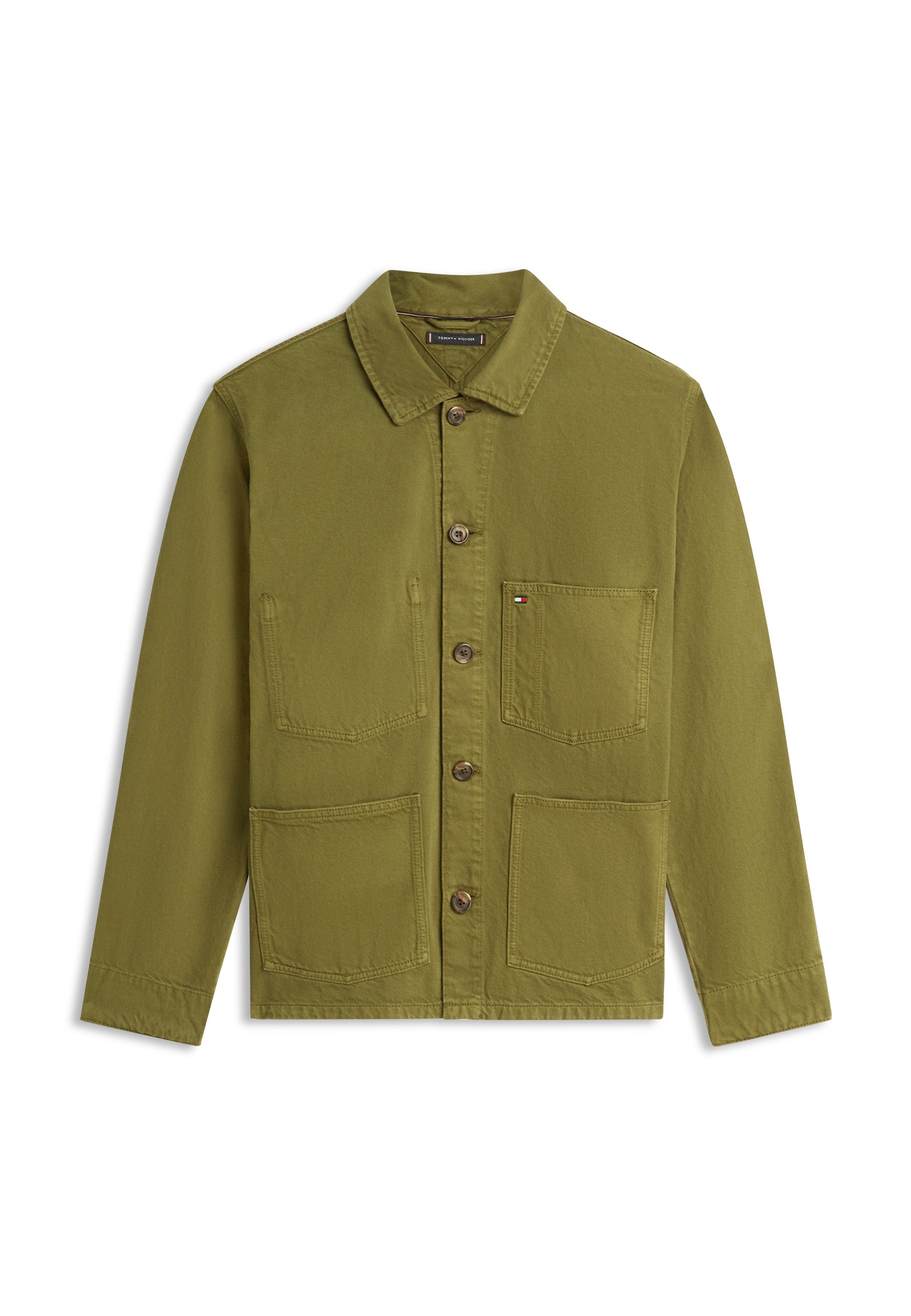 WASHED FLAG EMBROIDERY DENIM CHORE JACKET Media 1