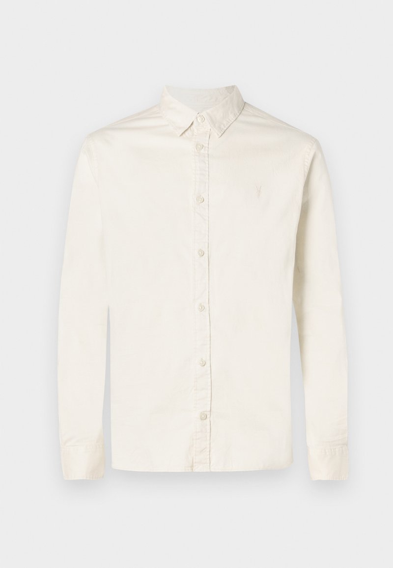 Herren Langarmhemd in Off-White mit spitzem Kragen und dezentem gesticktem Logo auf der linken Brust.