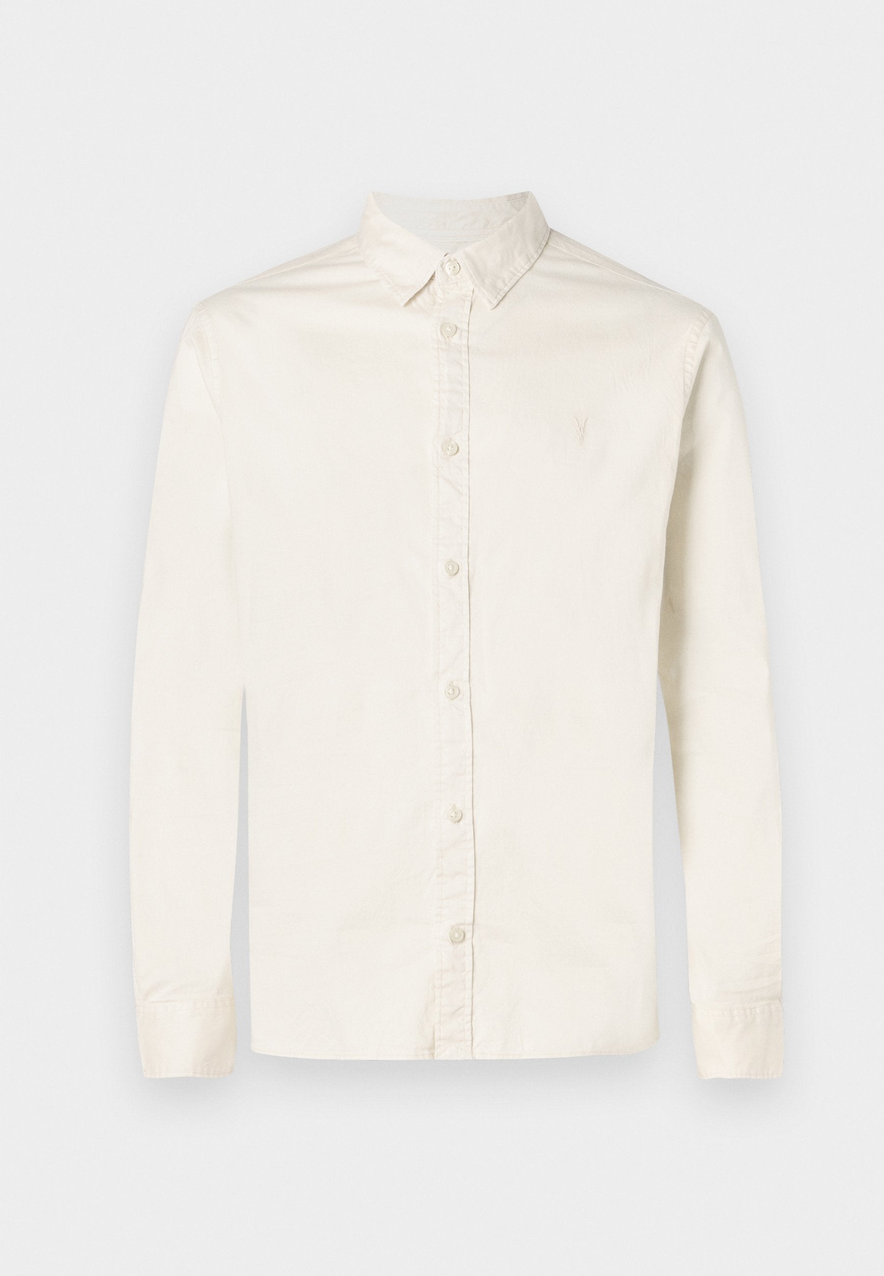 Herren Langarmhemd in Off-White mit spitzem Kragen und dezentem gesticktem Logo auf der linken Brust.