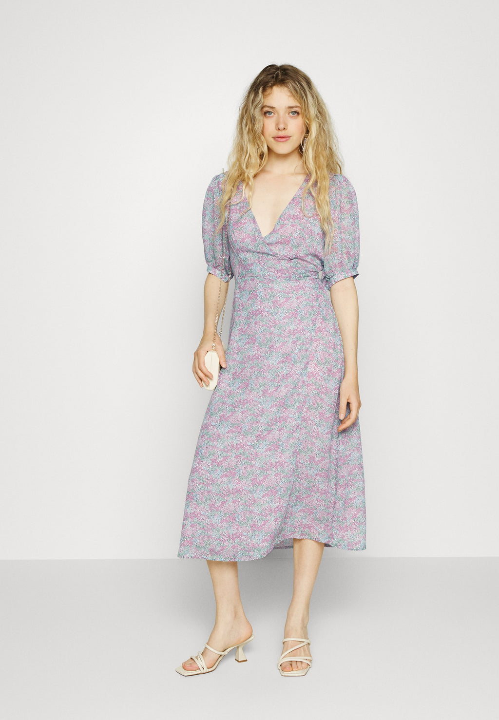 Glamorous WRAP AROUND MIDI DRESS WITH TIE AND SLEEVES