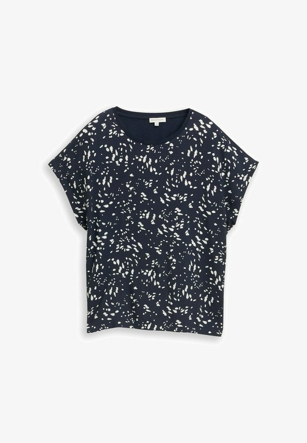 TOM TAILOR TOM TAILOR T-SHIRT T-SHIRT IM MATERIAL-MIX - Basic T-shirt - navy dot