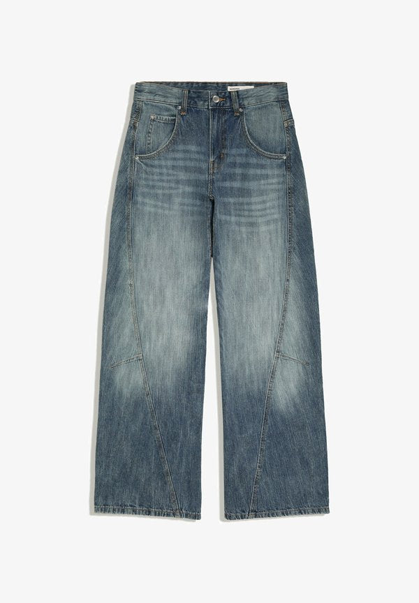Bershka LOW-RISE BARREL JEANS - Wide Leg - light blue