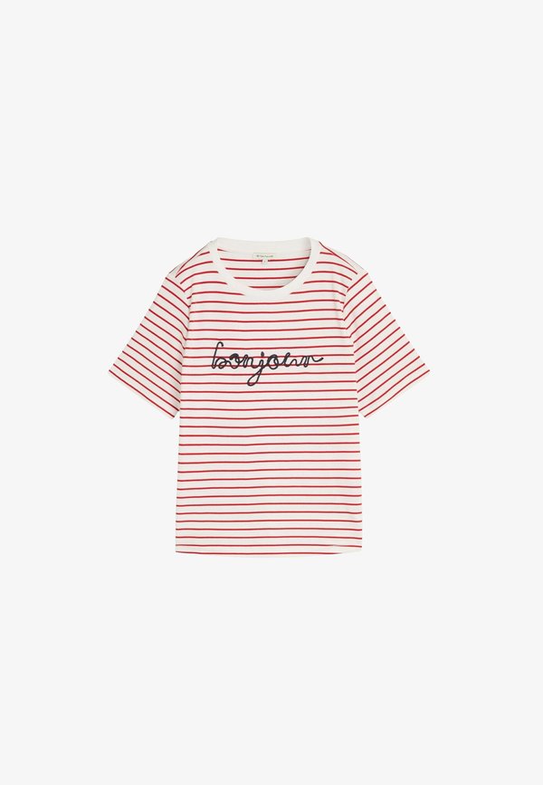 TOM TAILOR T-SHIRT WITH APPLICATION - Print T-shirt - red offwhite stripe