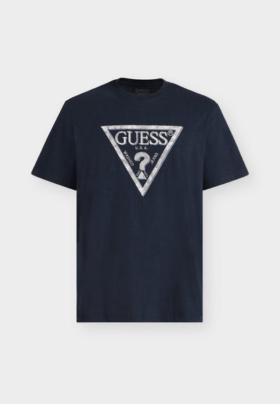 Guess TRIANGLE LEAVES EMBROIDE - Basic T-shirt - smart blue