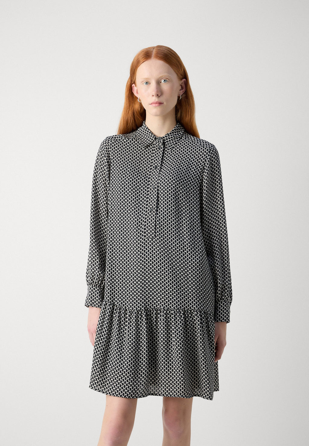 Marc O'Polo DRESS A-SHAPE SHIRT STYLE VOLANT SKIRT LONG SLEEVE KENT COLLAR