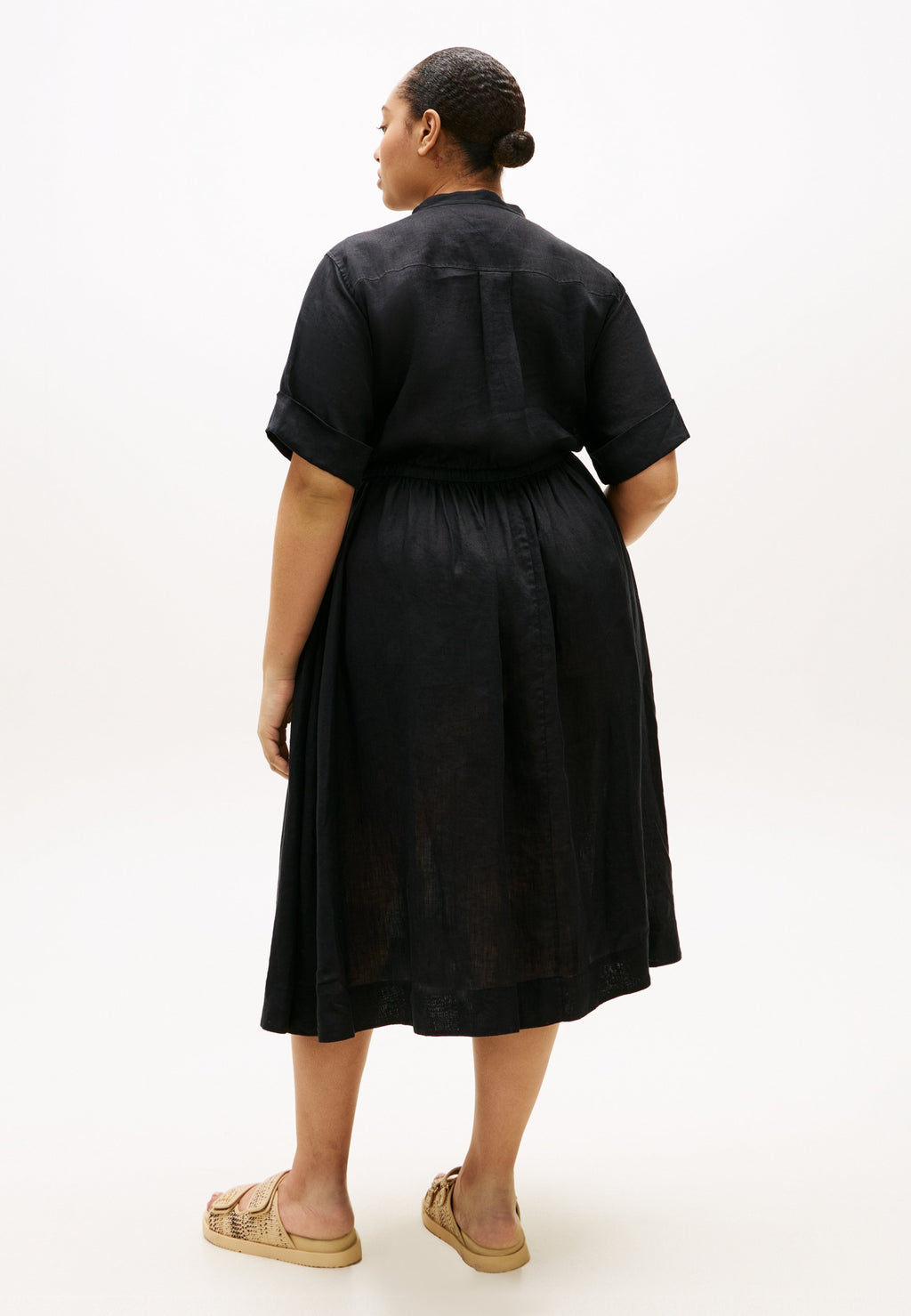 CURVE PRINT PURE LINEN MIDI SHIRT DRESS Media 3