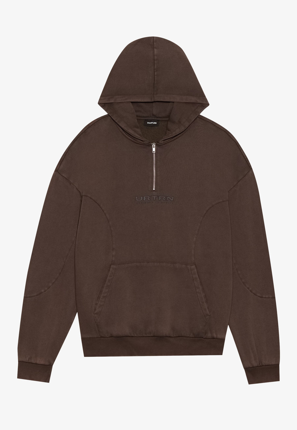 YOURTURN UNISEX RELAXED FIT CURVED HEM QUARTER-ZIP HOODIE