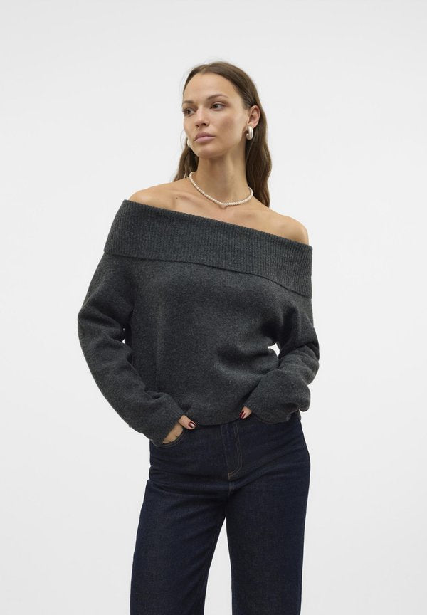 Vero Moda VMBOOM OFF SHOULDER - Jumper - dark grey melange