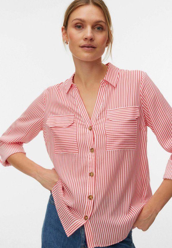 Vero Moda VMBUMPY L/S SHIRT NEW WVN NOOS - Button-down blouse - coral paradise