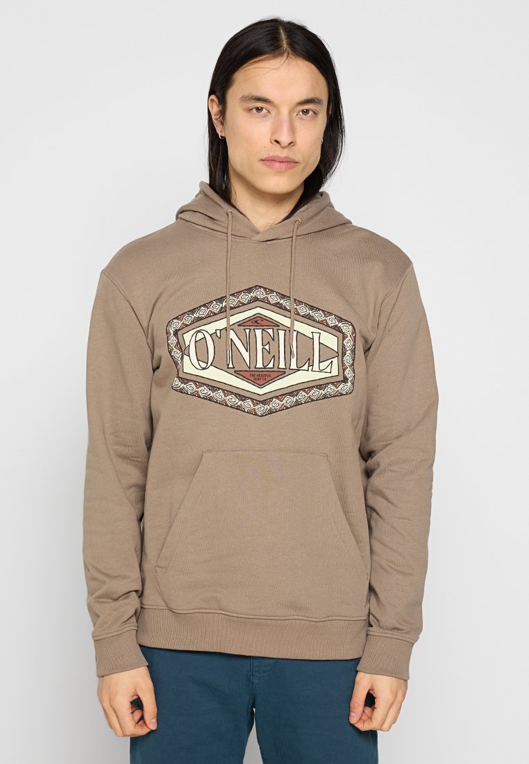 Brauner Hoodie mit zentralem O'Neill-Logo in Diamantenform, strukturiertem Stoff, verstellbaren Kordeln und einer vorderen Kängurutasche.