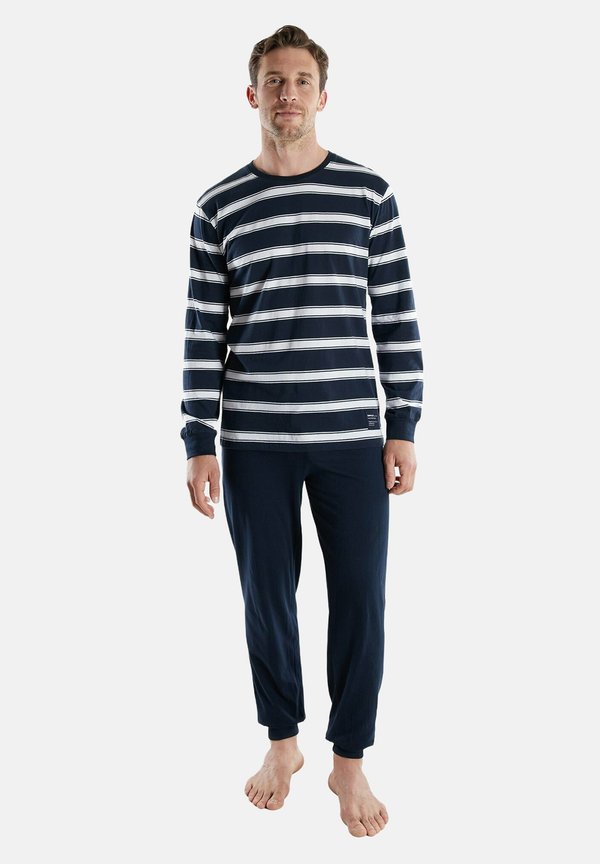 TOM TAILOR LANG BÜNDCHEN RUNDHALSAUSSCHNITT GESTREIFT SINGLE SET - Pyjama set - blau weiß