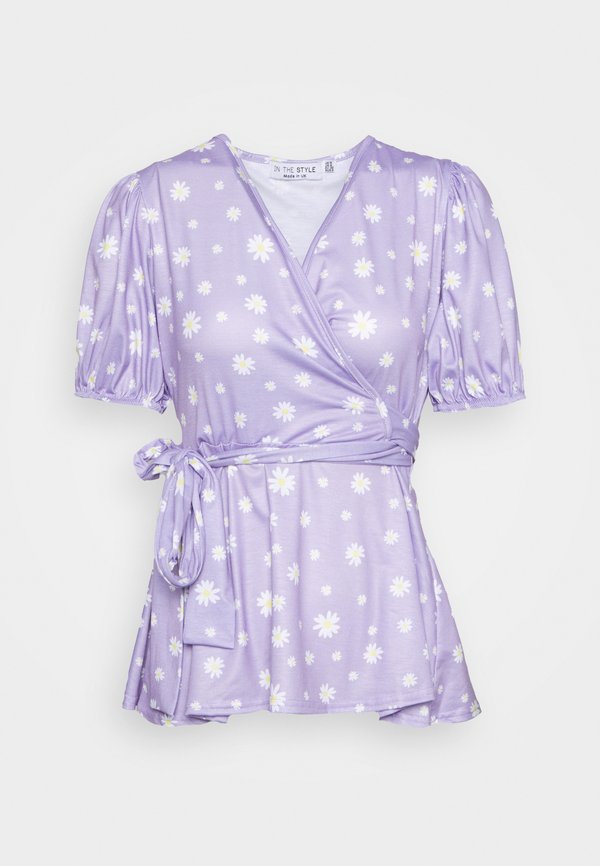 IN THE STYLE CHARLOTTE GREEDY LILAC FLORAL PUFF SLEEVE FIXED WRAP TOP