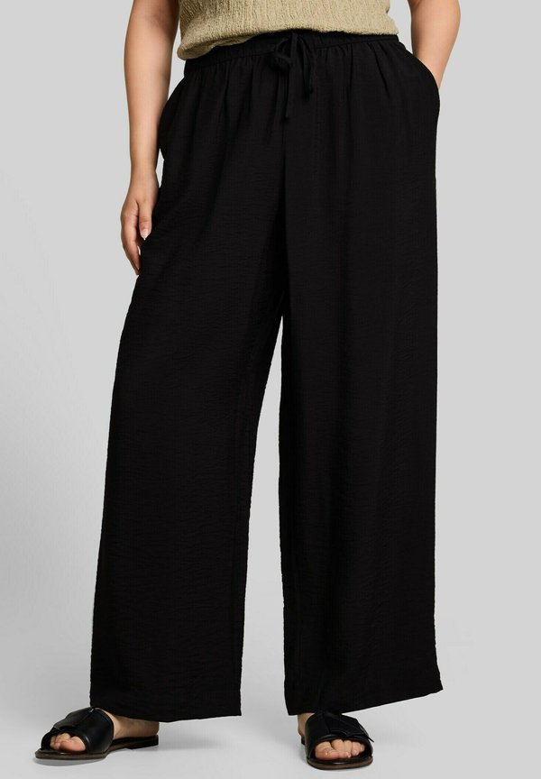 TOM TAILOR TOM TAILOR HOSEN & CHINO PLUS SIZE - LOOSE WIDE HOSE MIT KORDELZUG - Trousers - deep black