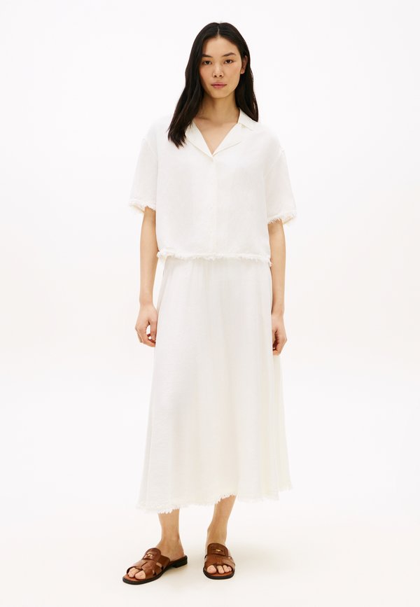 Tommy Hilfiger PLEATED LINEN BLEND MIDI A-LINE SKIRT