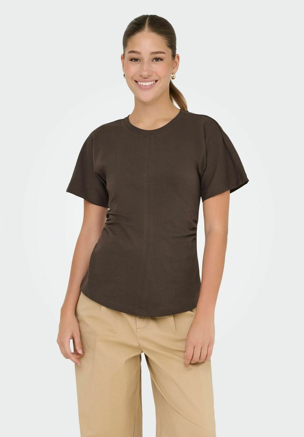 ONLY ONLMARIE LIFE S/S RUCHING TOP JRS - Basic T-shirt - seal brown
