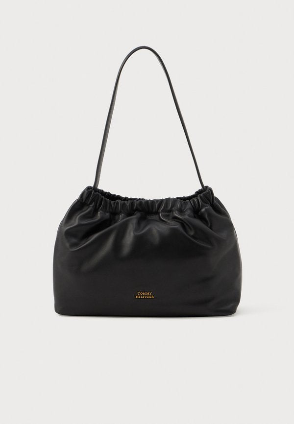 Tommy Hilfiger SOFT LEATHER LOGO PLAQUE SHOULDER BAG - Handbag - black