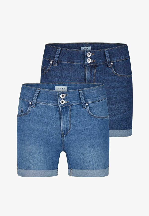 ONLY CARMEN 2 PACK - Denim shorts - dark blue denim light blue denim