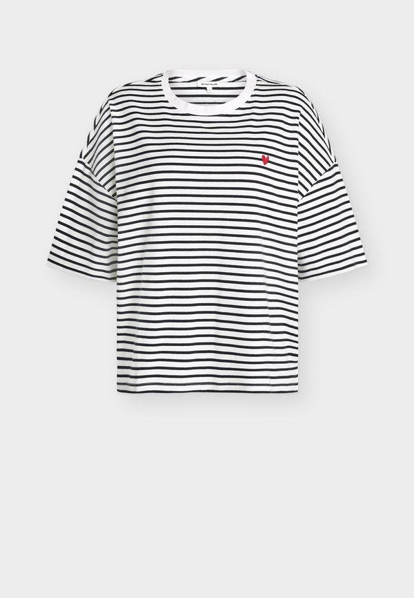 TOM TAILOR STRIPE - Print T-shirt - offwhite navy blue stripe
