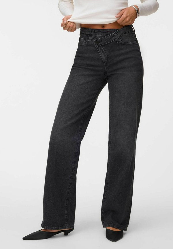 Vero Moda WIDE-FIT JEANS VMTESSA HIGH RISE WIDE LEG FIT JEANS - Wide Leg - dark grey denim
