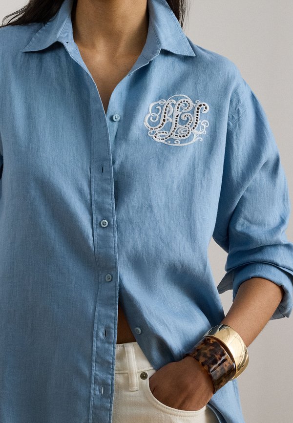 Lauren Ralph Lauren RELAXED FIT EYELET-LOGO LINEN SHIRT