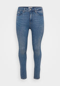 Skinny Jeans aus mittelblauem Denim mit glatter Textur, Fünf-Taschen-Design und Reißverschluss. Mit dezenten Ausbleichungen und tonal abgestimmten Nähten.
