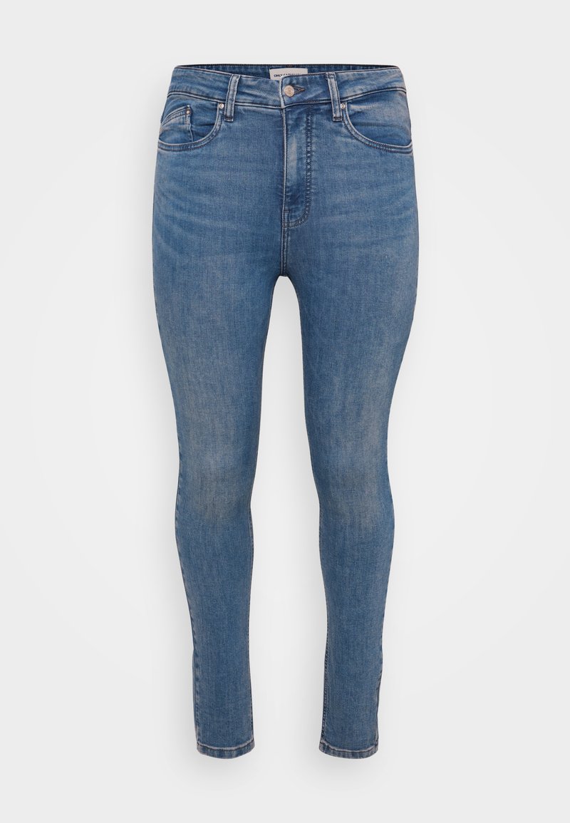 Skinny Jeans aus mittelblauem Denim mit glatter Textur, Fünf-Taschen-Design und Reißverschluss. Mit dezenten Ausbleichungen und tonal abgestimmten Nähten.