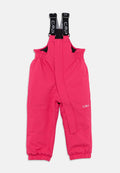 Rosa wasserdichte Latzhose mit verstellbaren schwarzen Trägern, elastischen Bündchen und einer glatten Textur. Verfügt über ein kleines weißes CMP-Logo am Bein.
