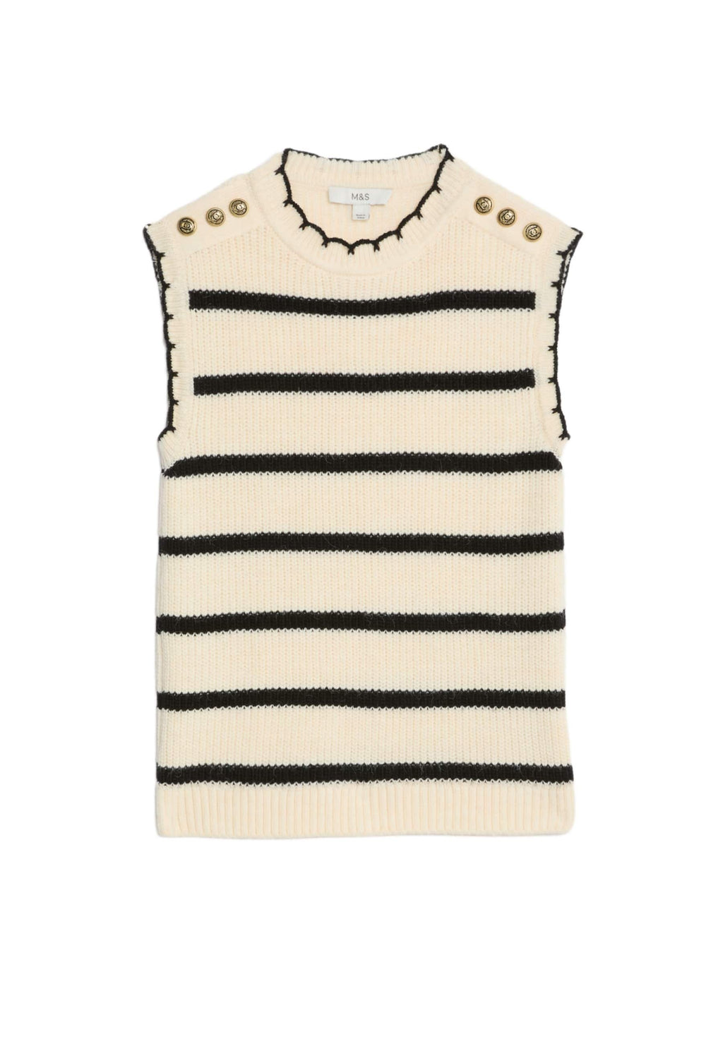 Marks & Spencer STRIPED CREW NECK SCALLOPED EDGE